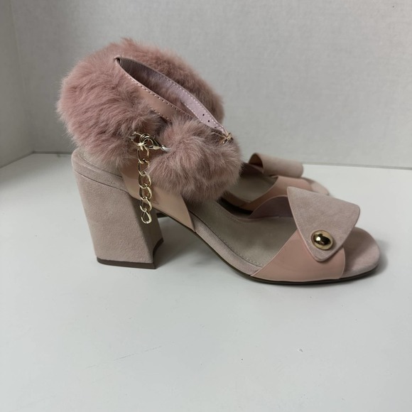 Plymouth Women's Paige Pink Faux Fur Ankle Strap Open Toe Block Heel Size 7.5 - Picture 8 of 12